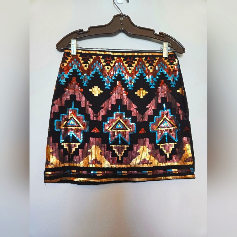 Rock 47 sequin Aztec pattern Mini Skirt size SM